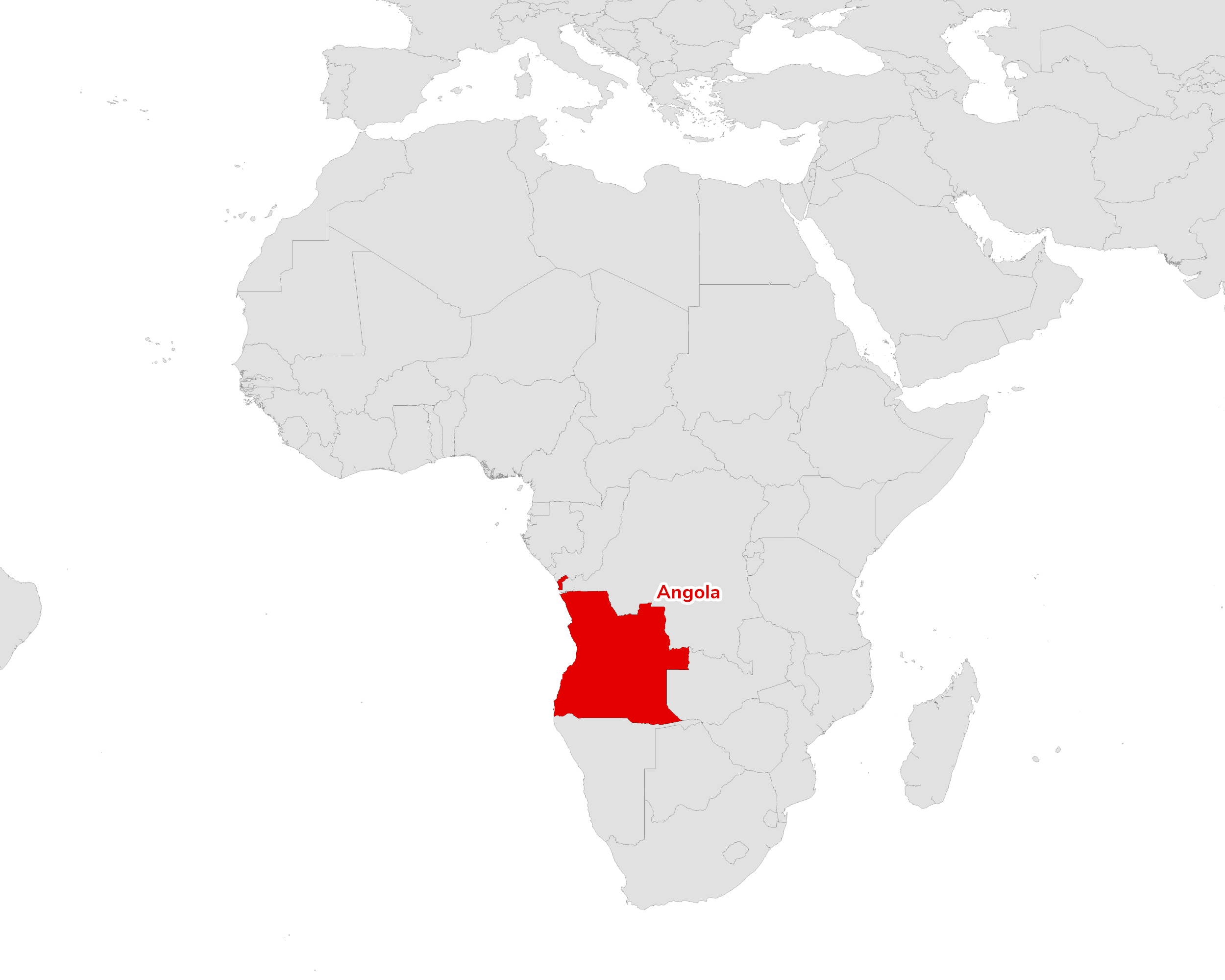 Regional map showing Angola