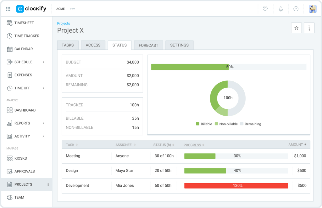 Clockify project management tool