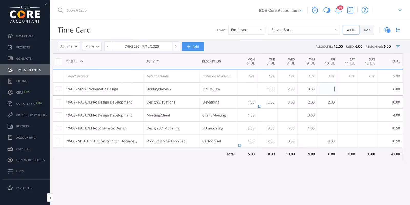 BQE project management tool