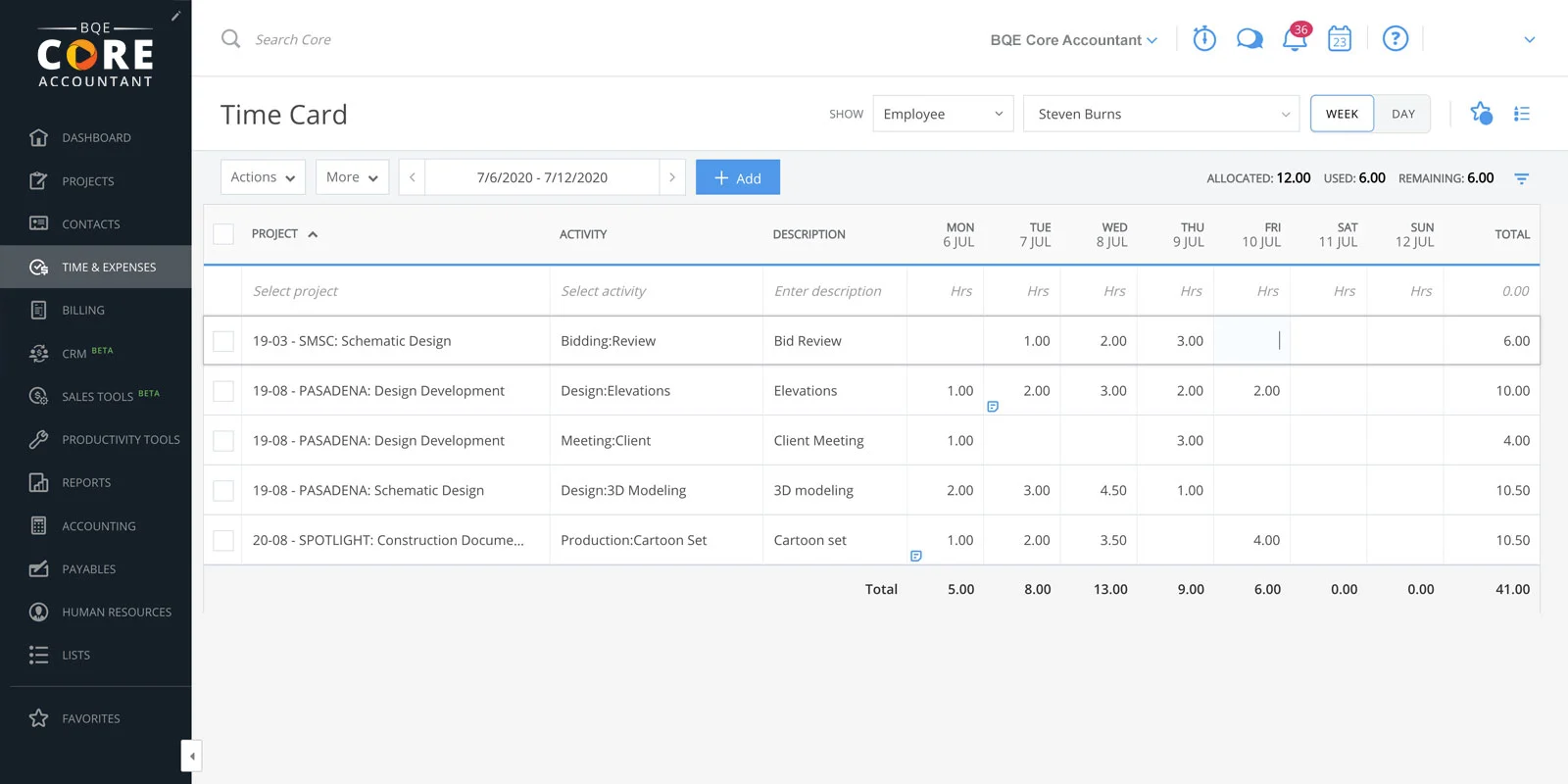 BQE project management tool