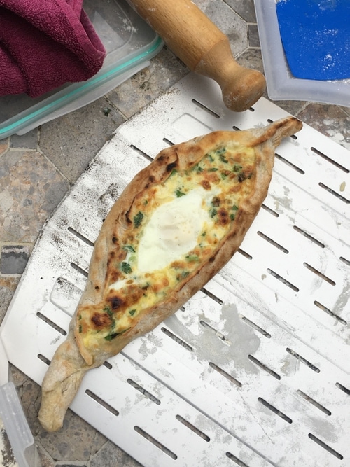 Image of turkey stuffed bread called Pide