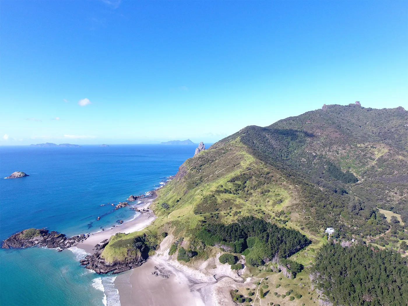Aerial view of Bream Head and the Whangārei Heads coastline
