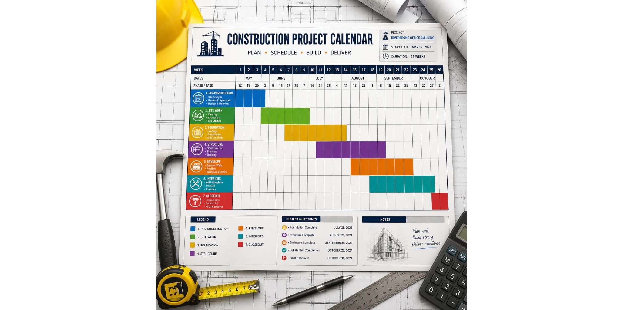 An image of a project calendar for a construction business