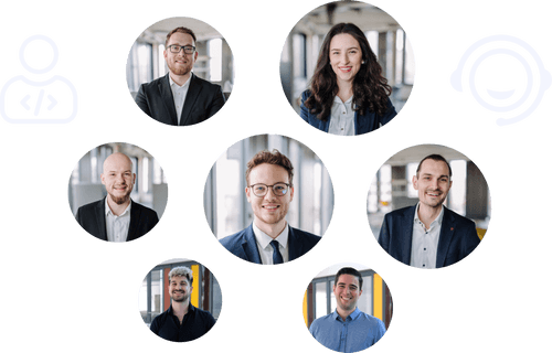 A collage of diverse professionals holding digital devices displaying blockchain badges, symbolizing universal recognition and access