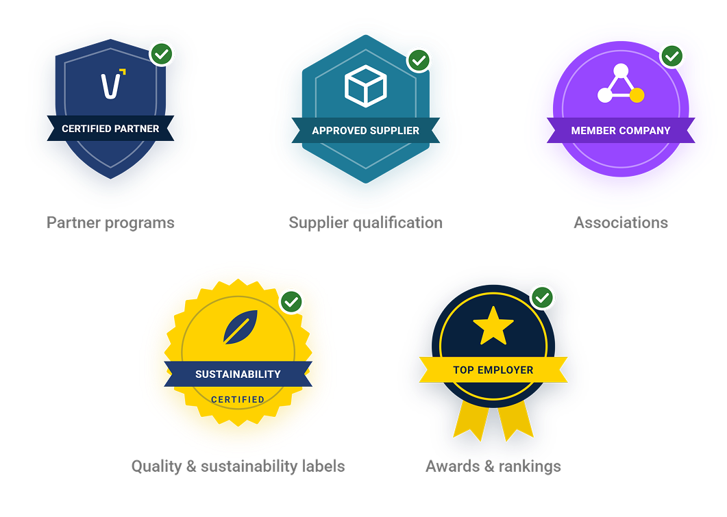 Beispiele für Trust Badges: Partner, Lieferanten, Verbände, Siegel und Auszeichnungen