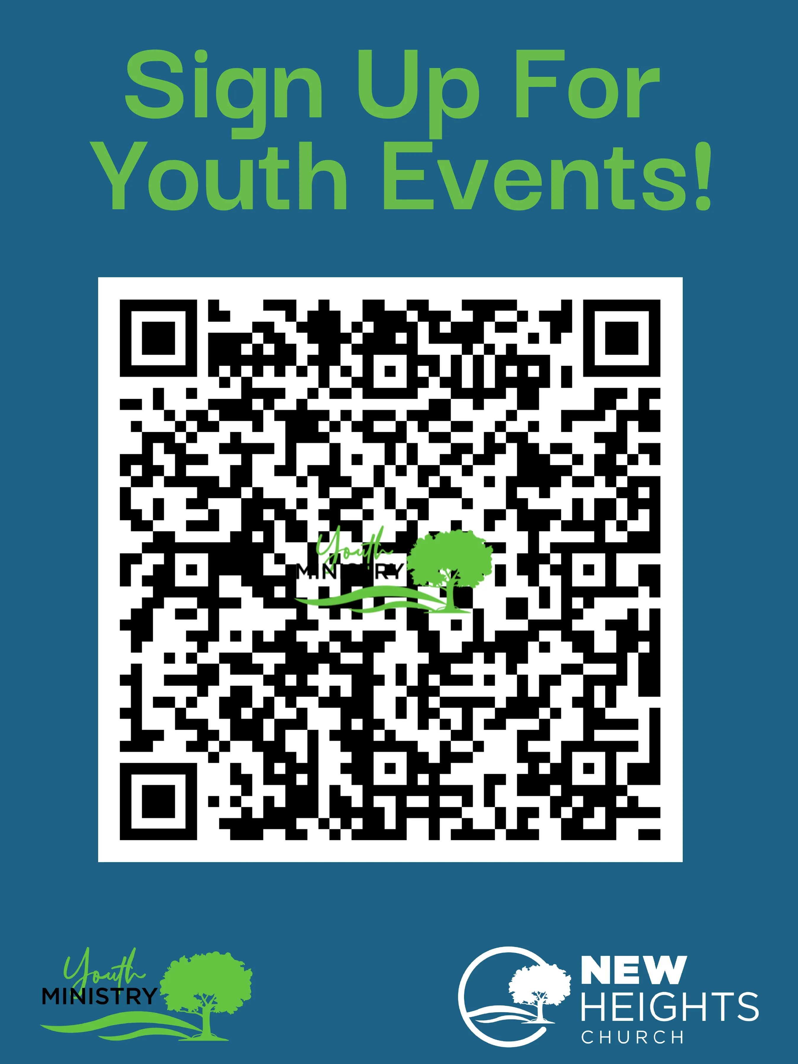 scannable QR code image to sign up for newheights church's youth events