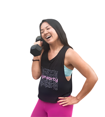 Woman laughing while lifting a kettlebell