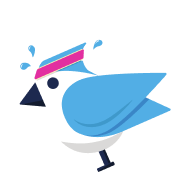 Gymparty bird mascot perched on the barbell