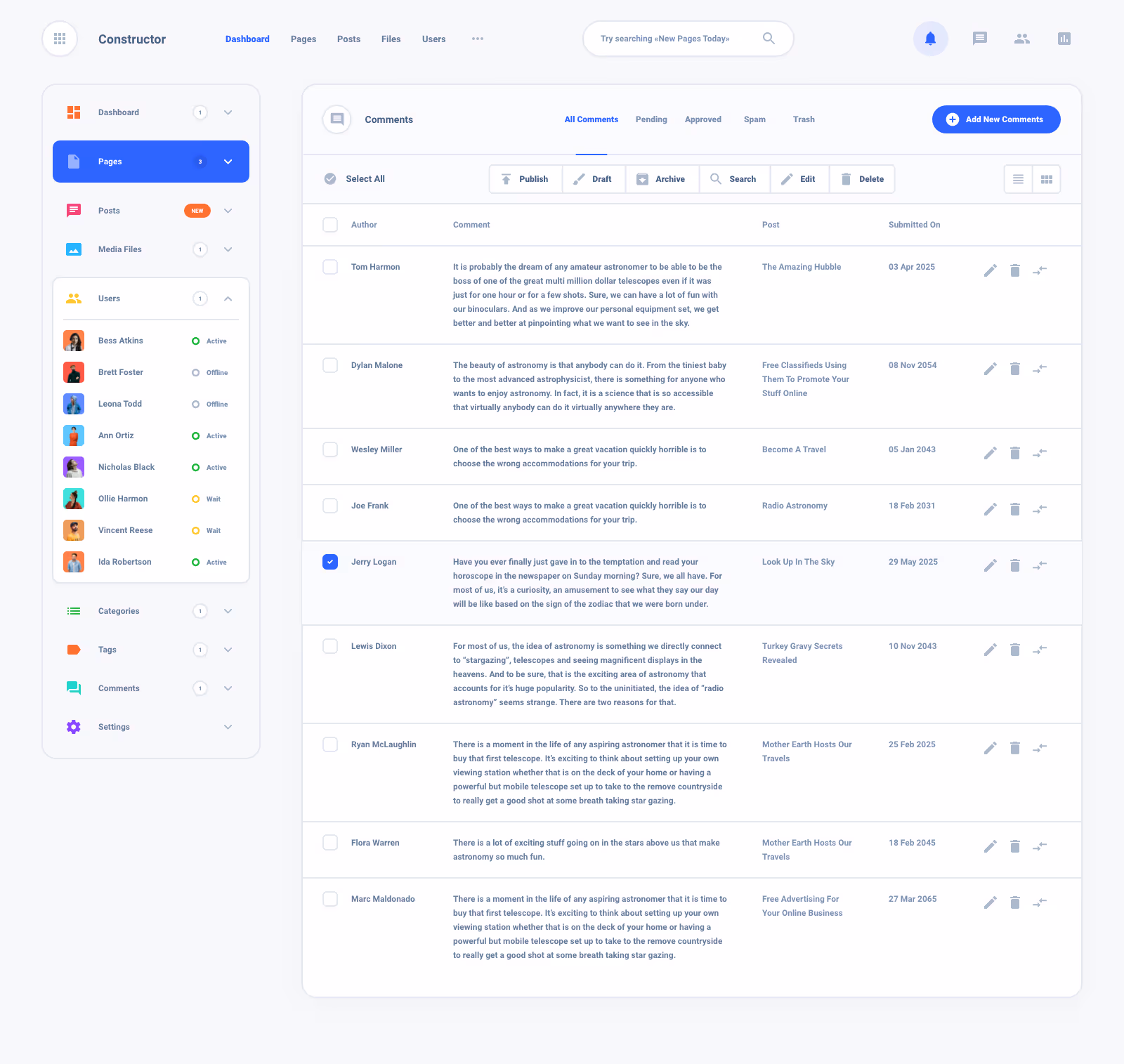 List Task Board Dashboard