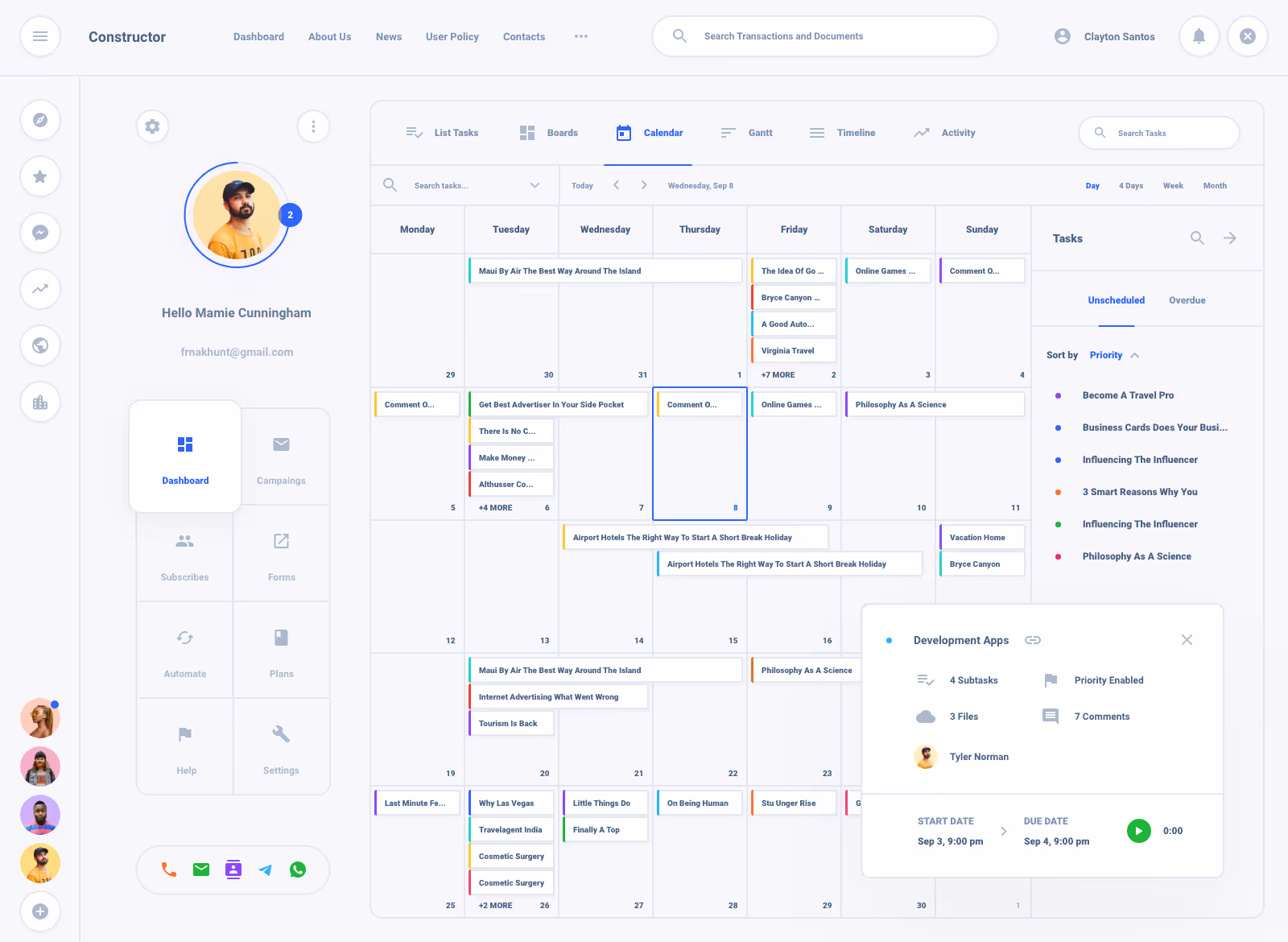 List Task Board Dashboard