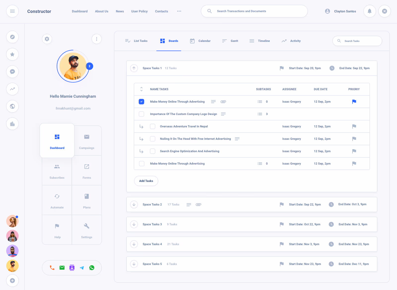 List Task Board Dashboard