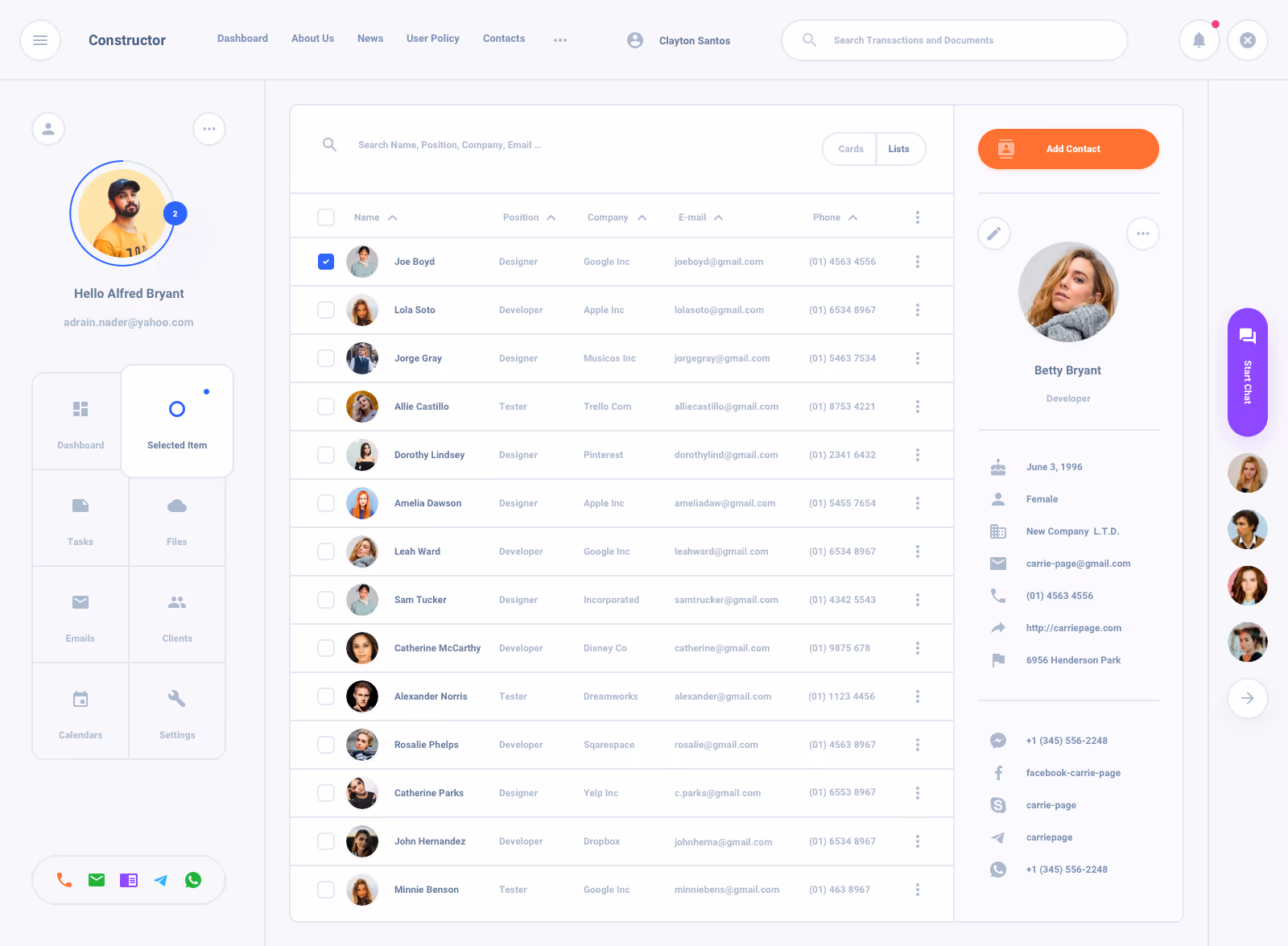 List Task Board Dashboard