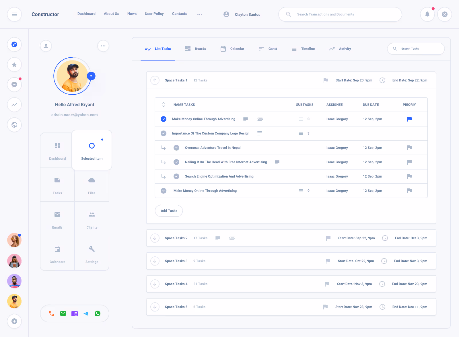 List Task Board Dashboard