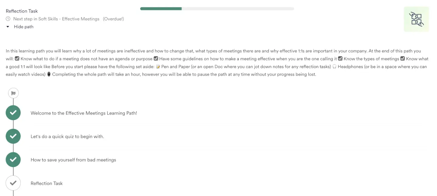 screenshot of the learning module in Leapsome