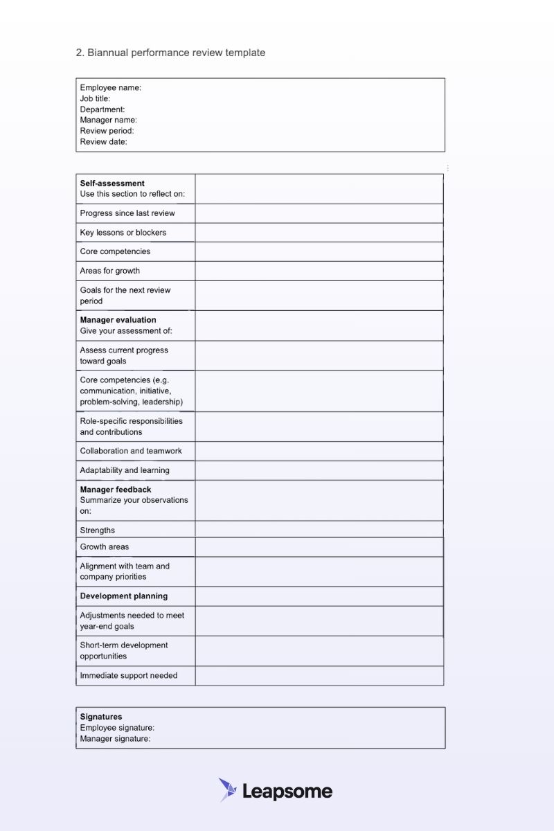 Employee performance review template