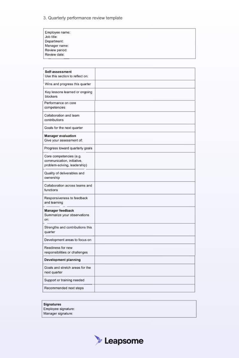 Employee performance review template