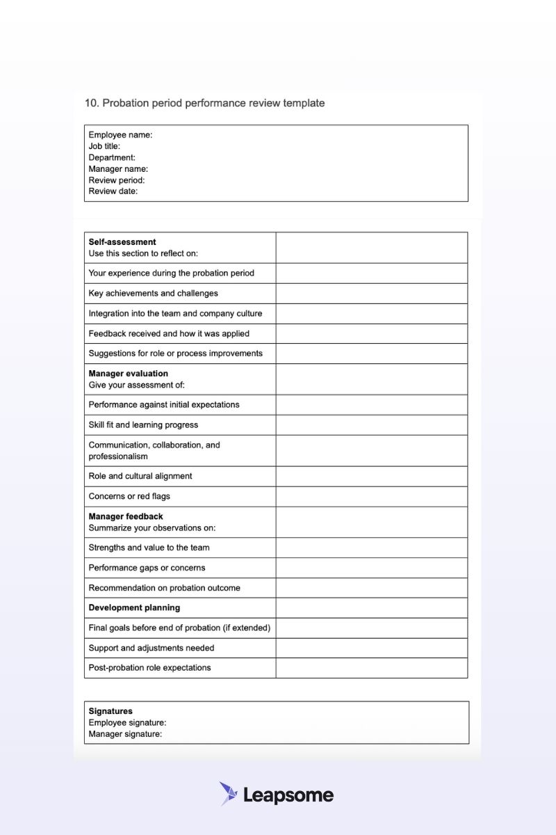 Employee performance review template