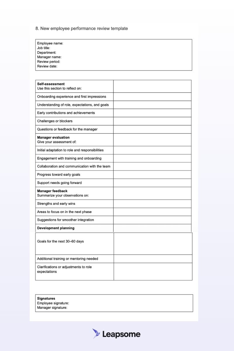 Employee performance review template