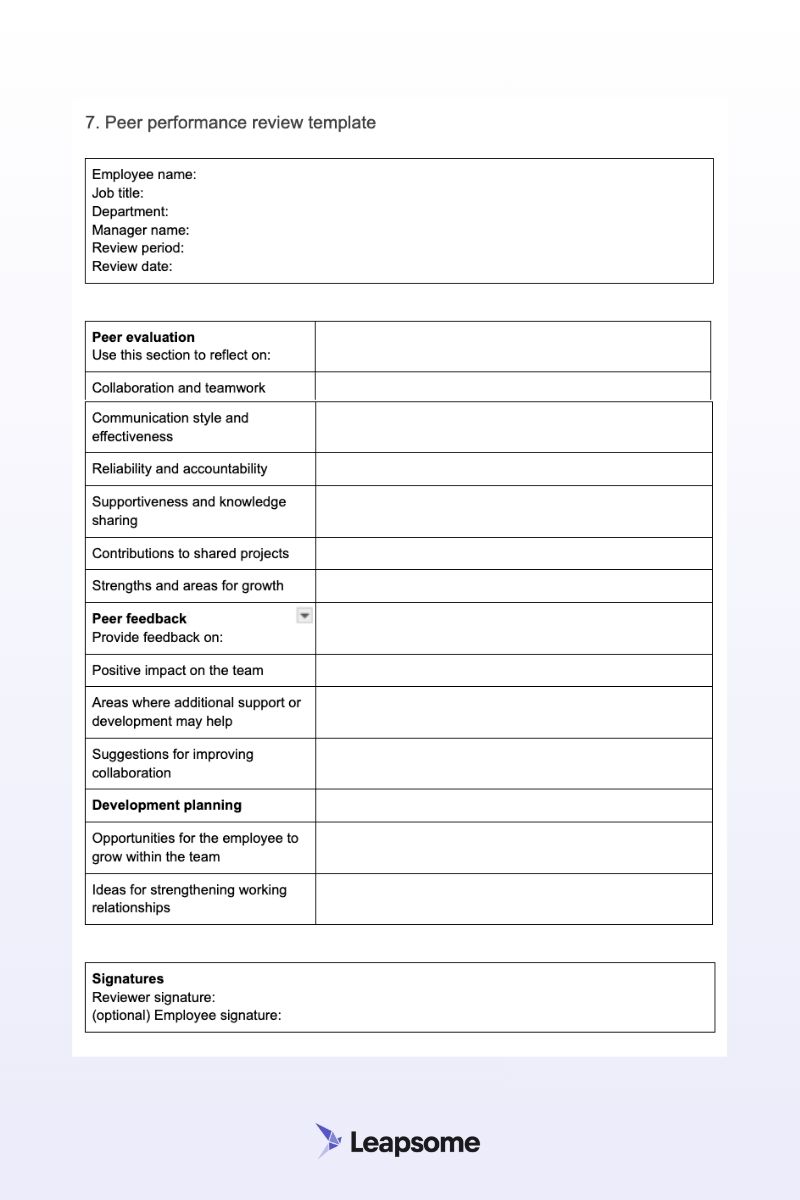 Employee performance review template
