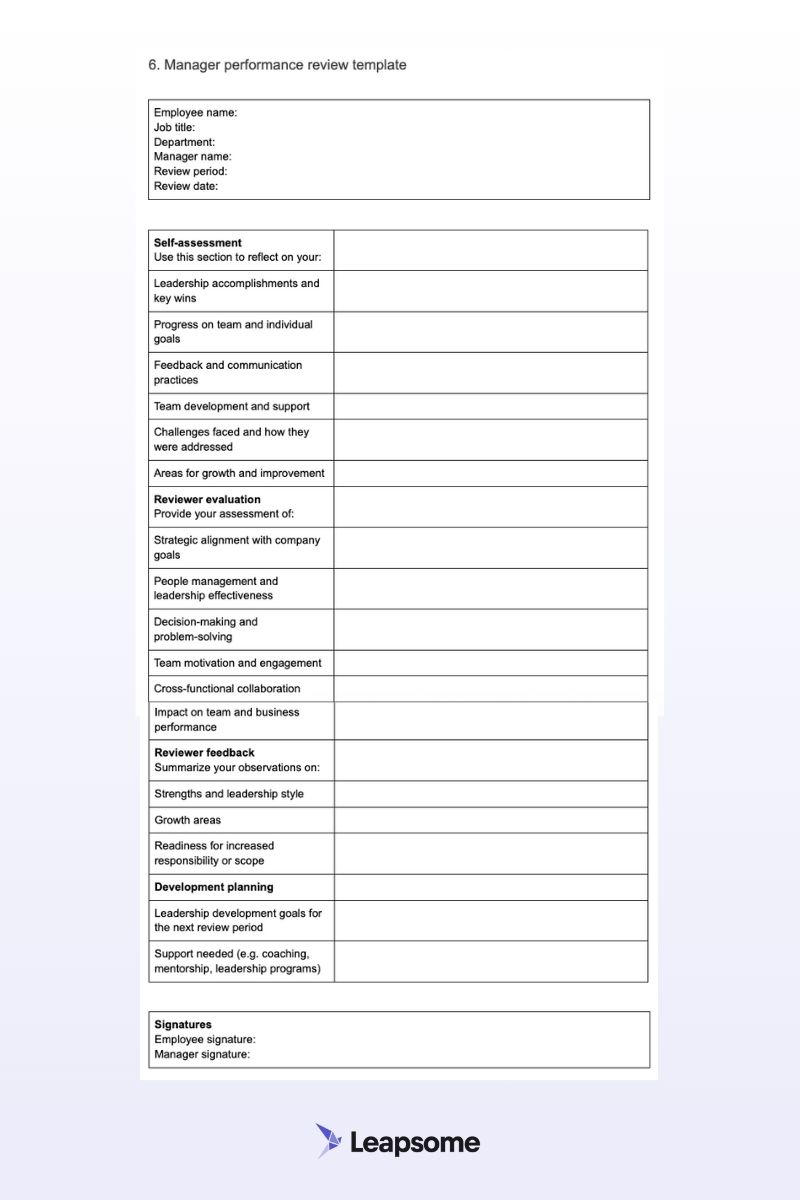 Employee performance review template