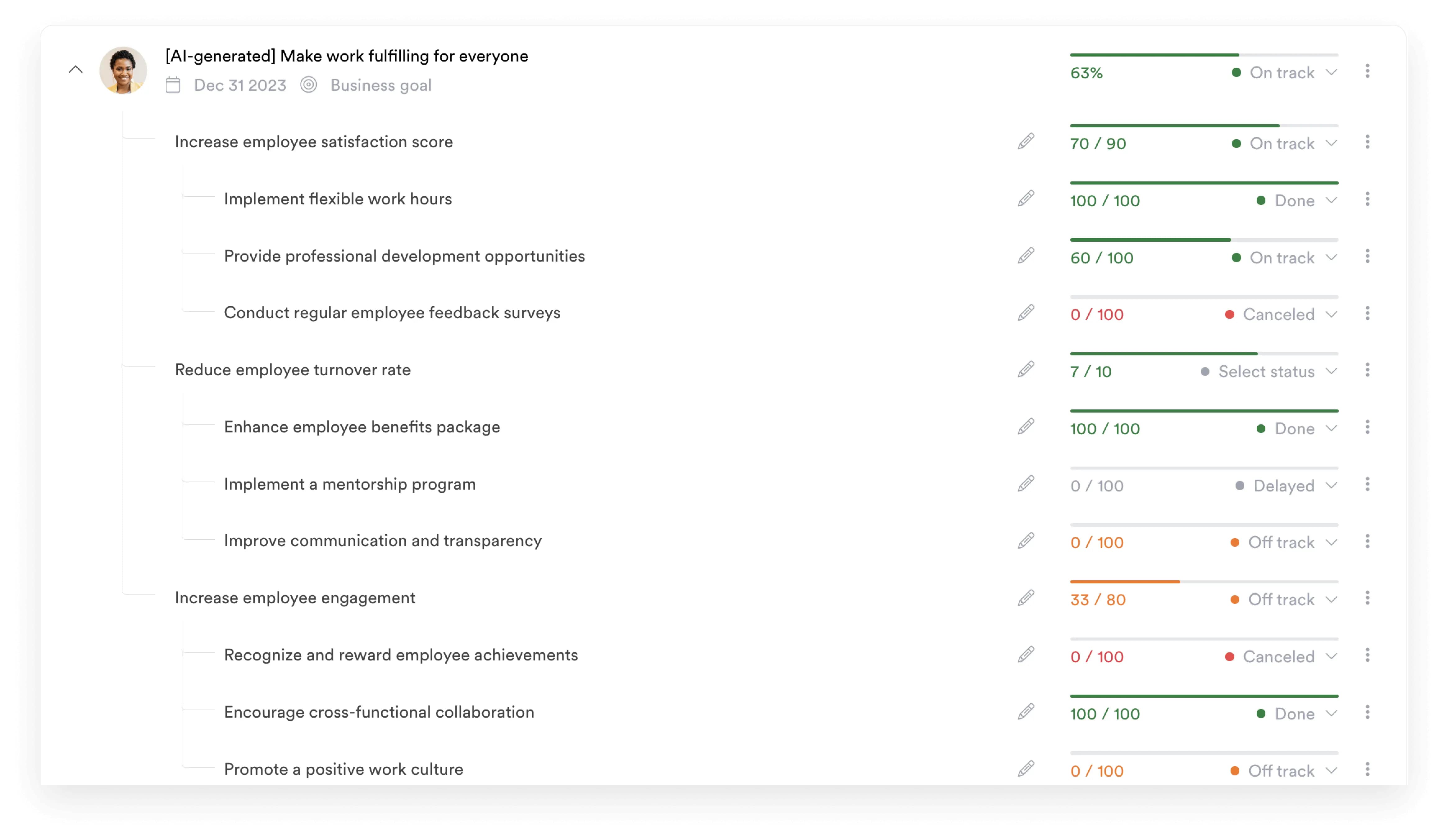 A screenshot illustrating how Leapsome AI makes it easier to create OKRs.