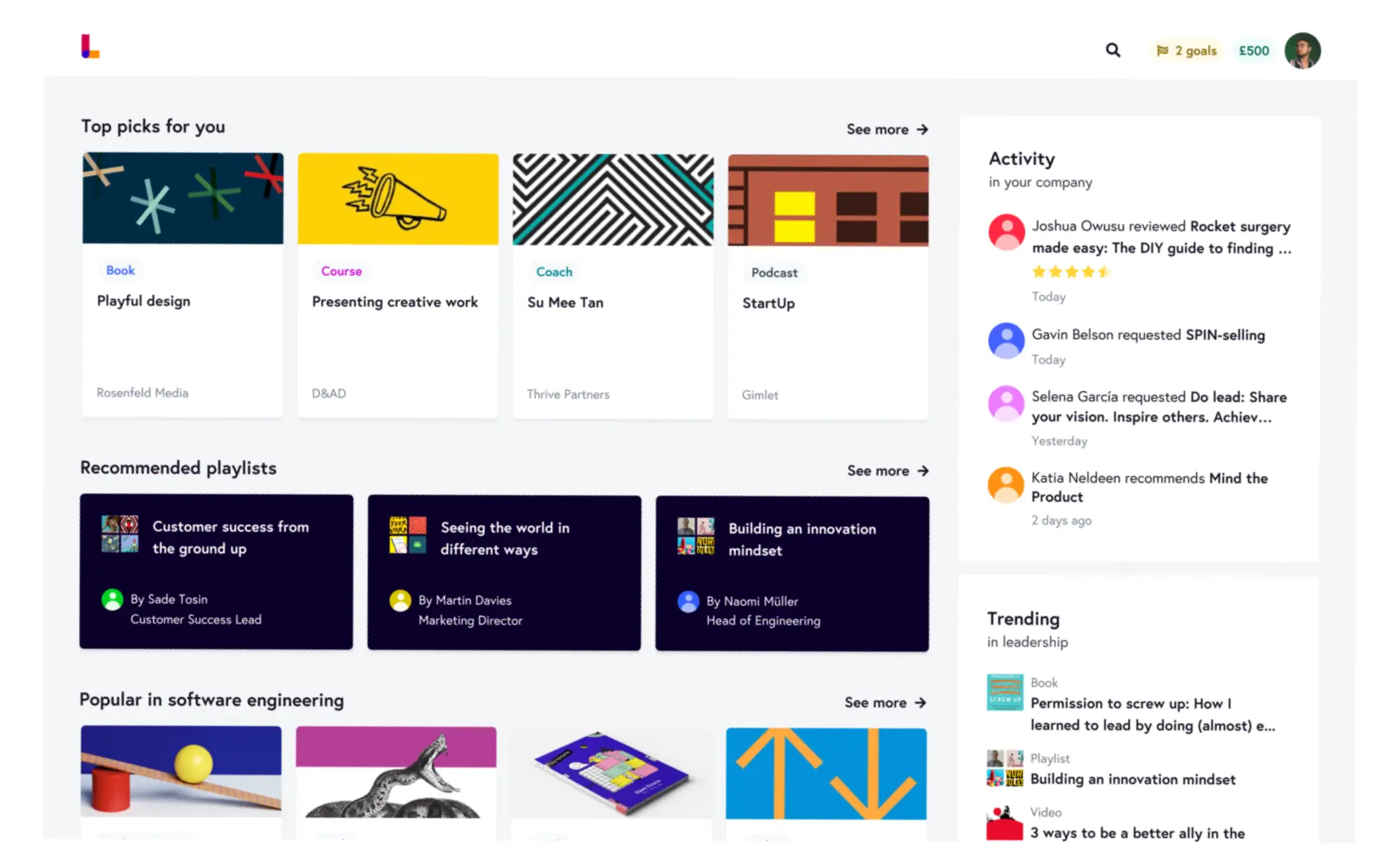 A screenshot of Learnerbly's dashboard.