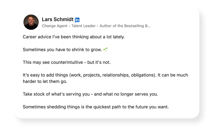 Screenshot of a LinkedIn post by Lars Schmidt with career advice.