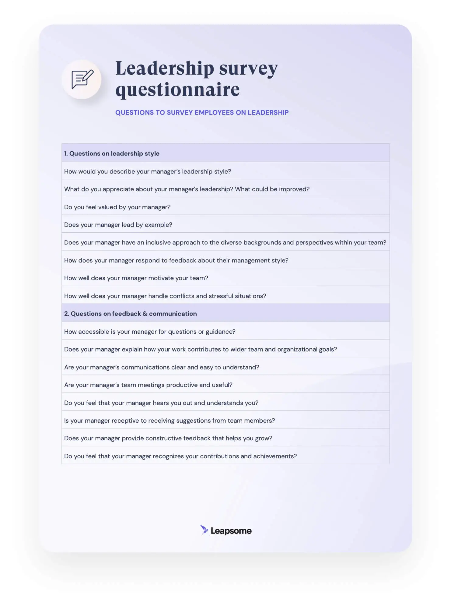 Screenshot of Leapsome’s leadership survey questionnaire to survey employees on leadership