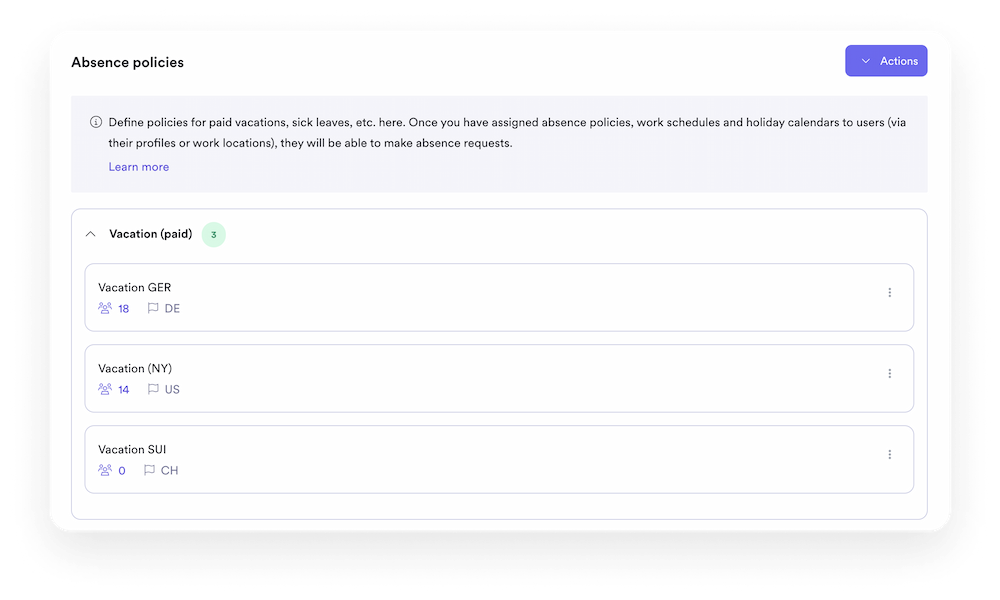 A screenshot of an absence policy interface within Leapsome.