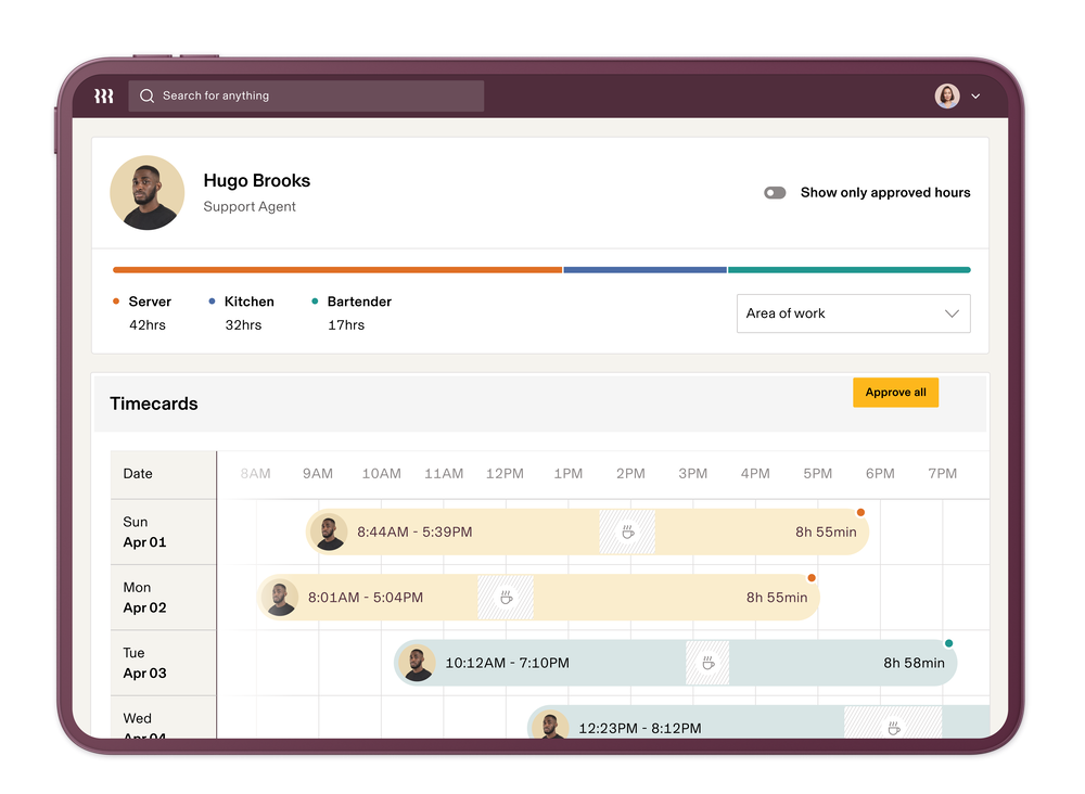 A screenshot of a Rippling time-tracking interface.