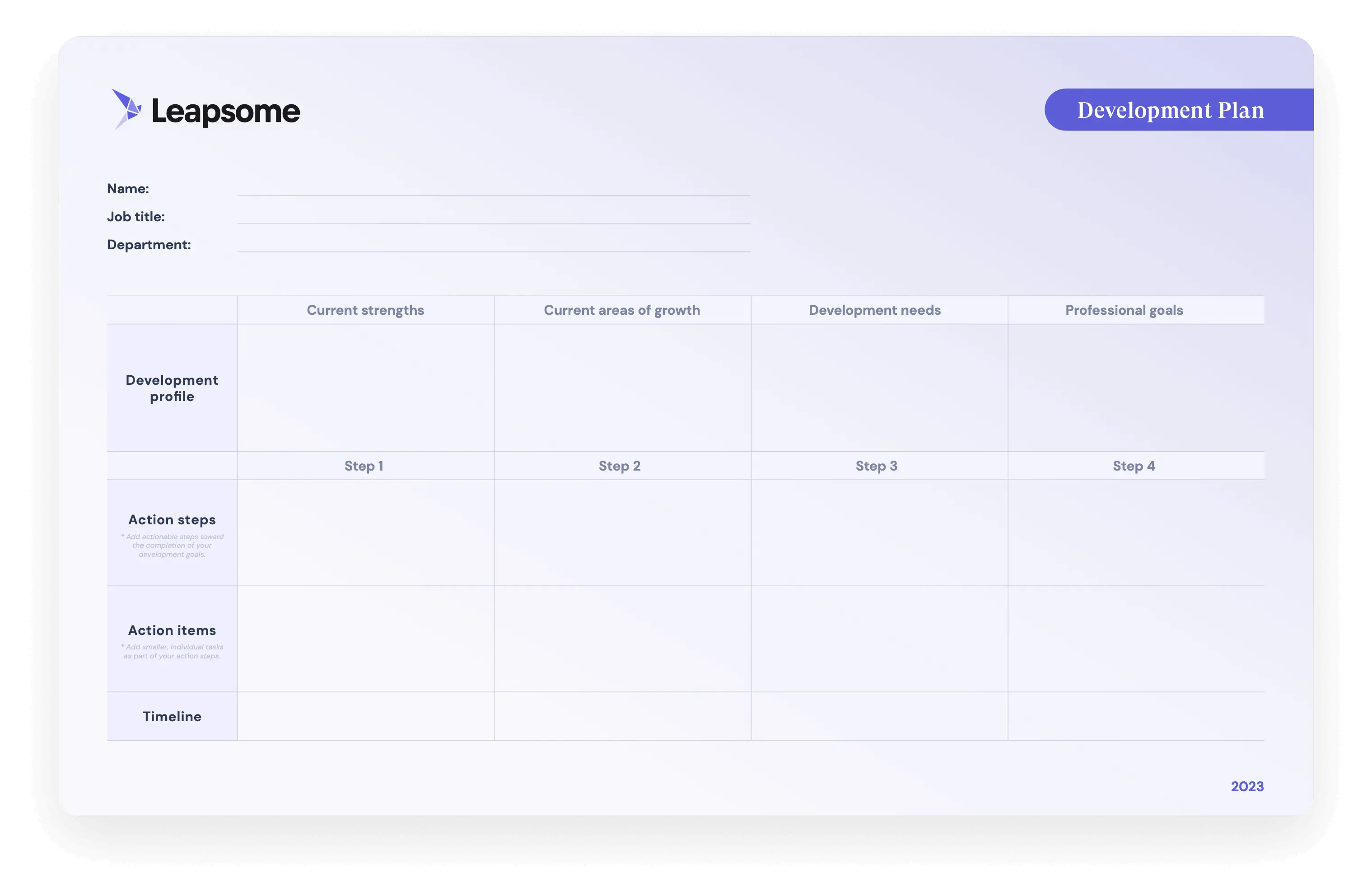 A screenshot of Leapsome’s development plan template.