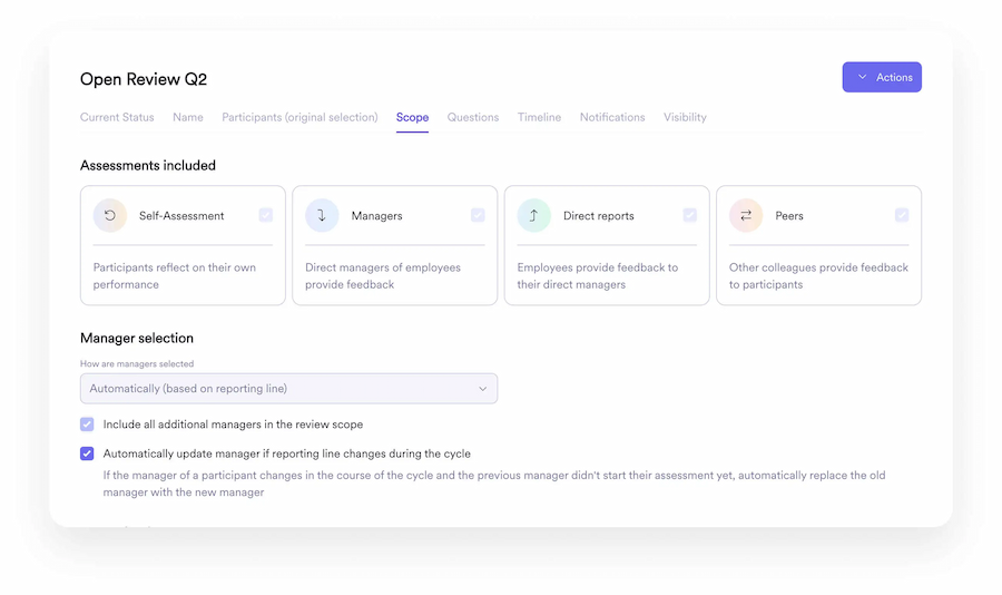 A screenshot of an interface from Leapsome Reviews, showing a 360-degree review page.