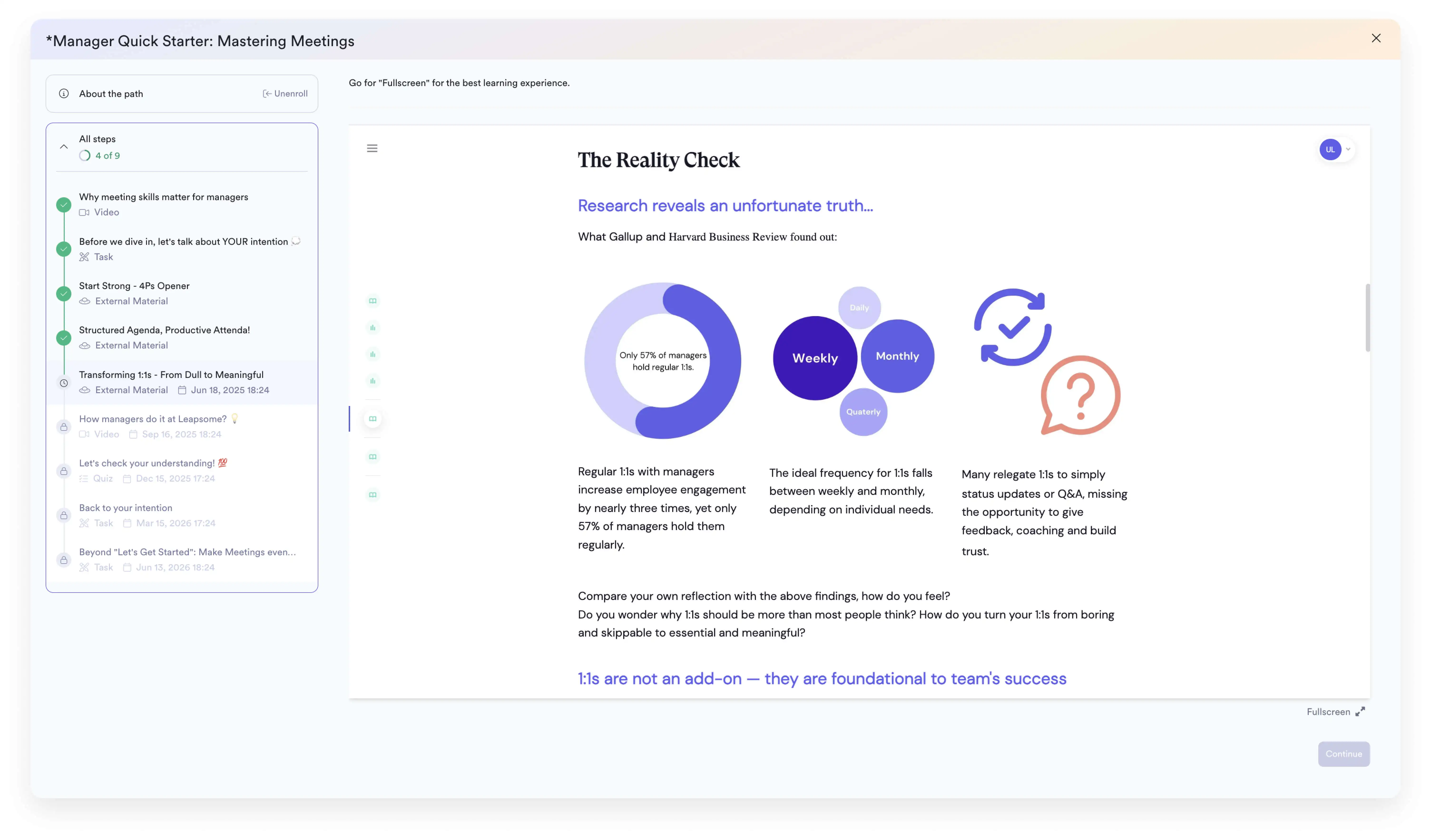 A screenshot showing a reading segment from one of the Leapsome Academy courses.