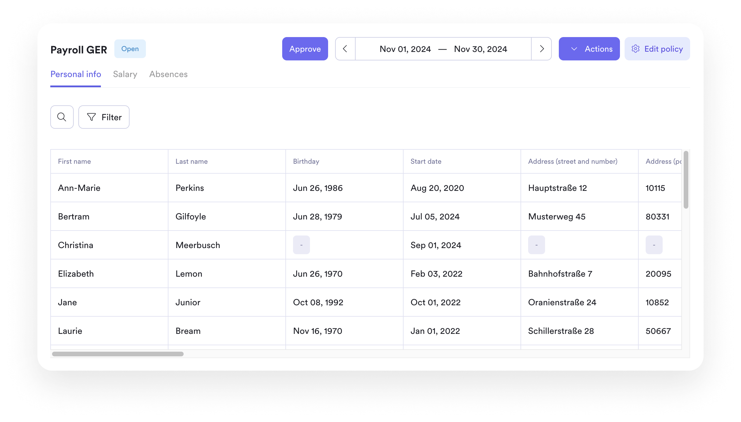 A screenshot of Leapsome's payroll feature.