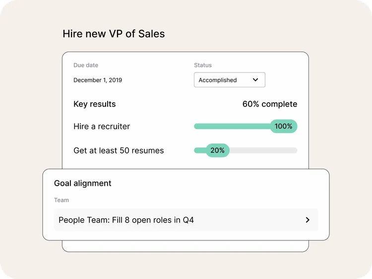 A screenshot of a product image showing components from the Culture Amp goal-setting and tracking tool.