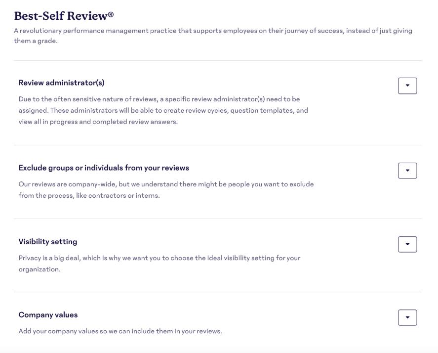 A screenshot of 15Five's Best-Self Review setup page.
