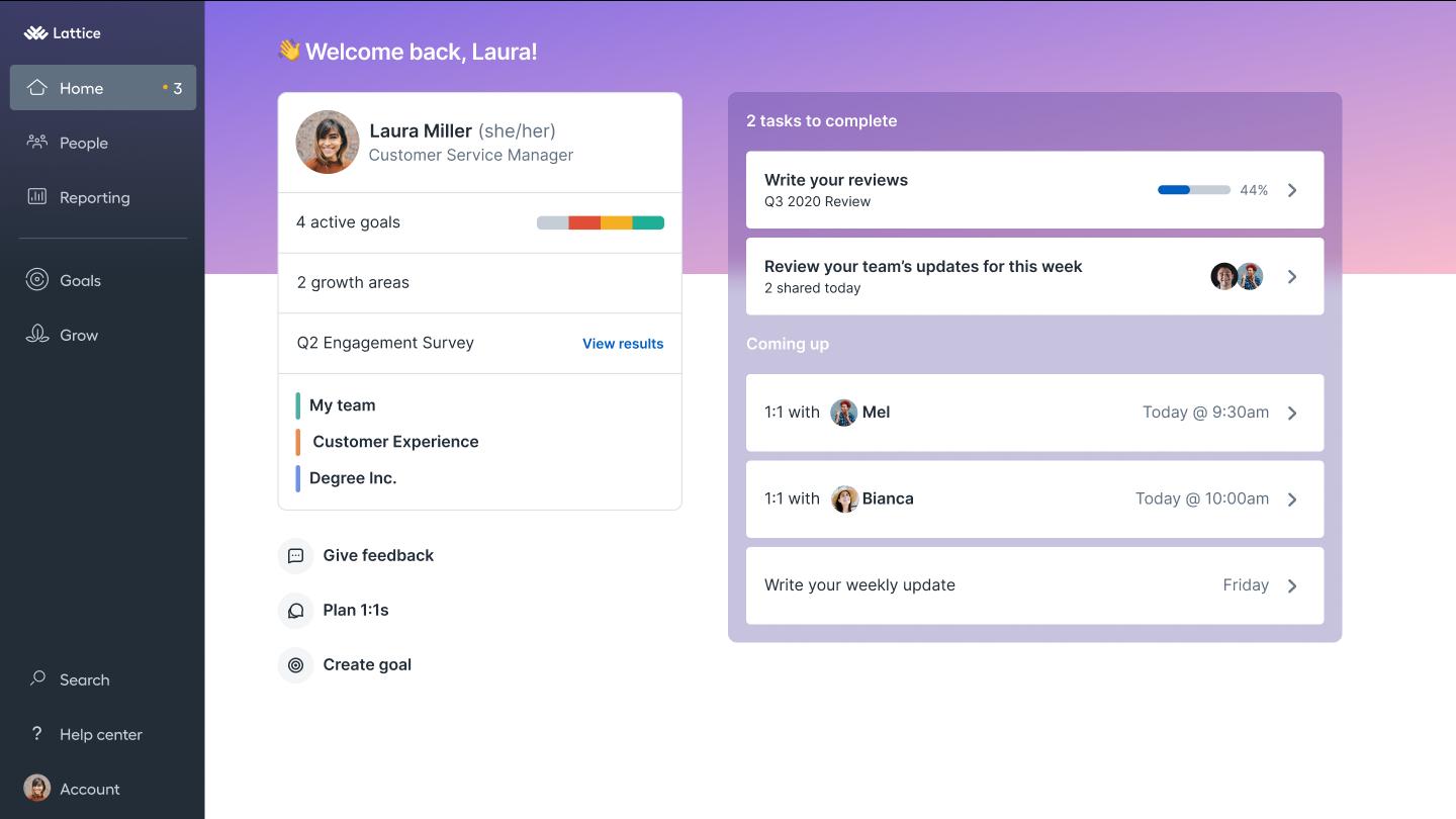 A screenshot of Lattice's employee dashboard.