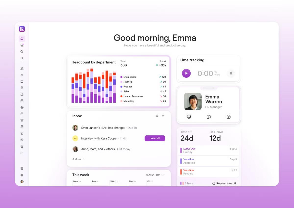 A screenshot of Personio's employee dashboard.