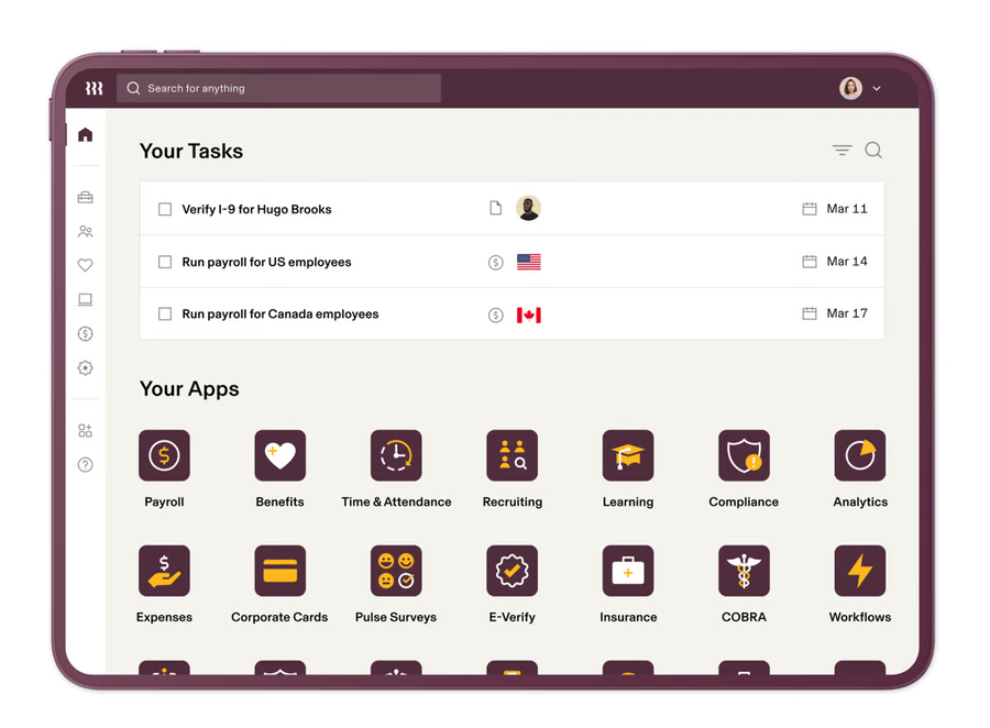 A screenshot of Rippling's user interface for employees.