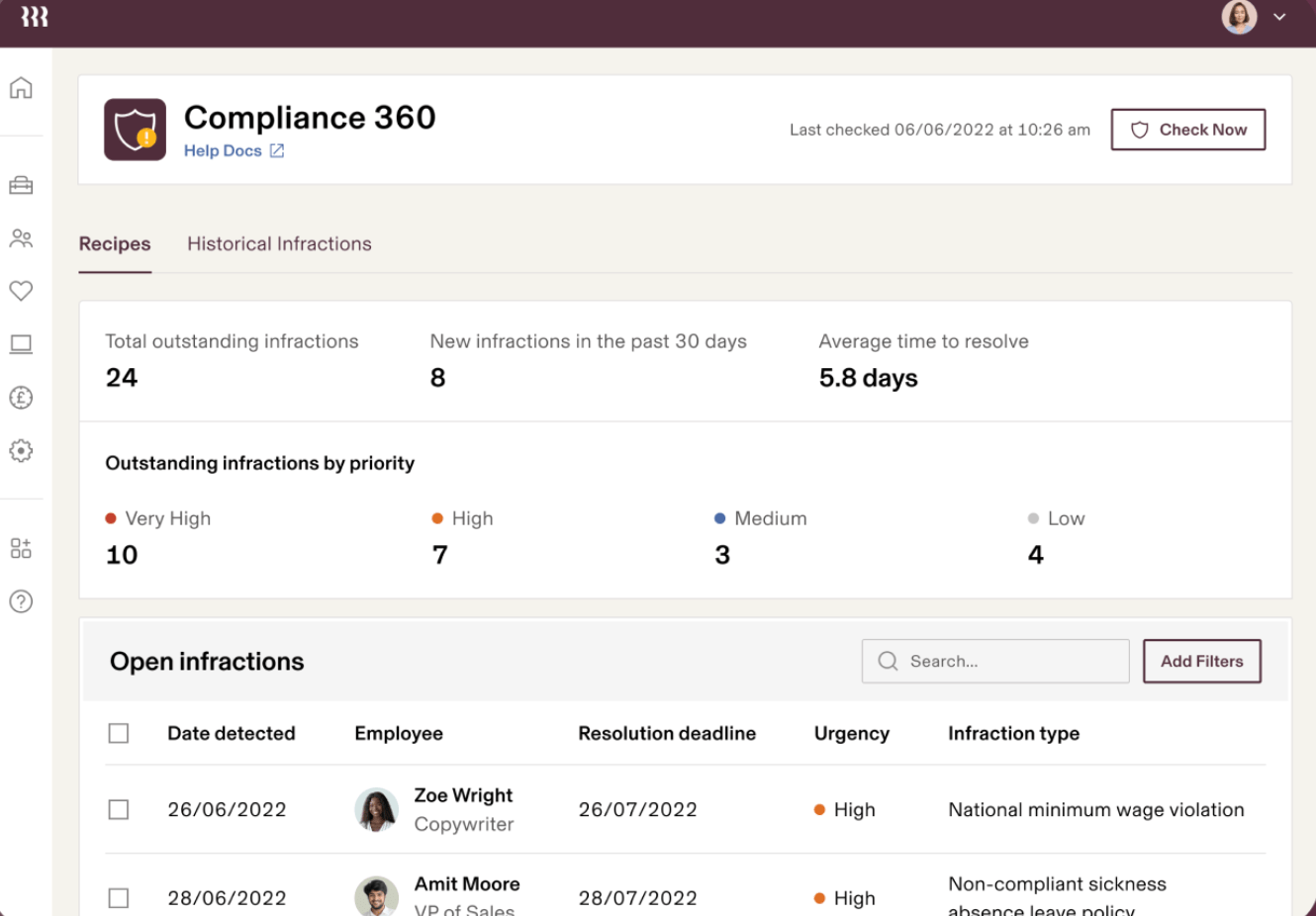 A screenshot of a Rippling Compliance tracking dashboard.