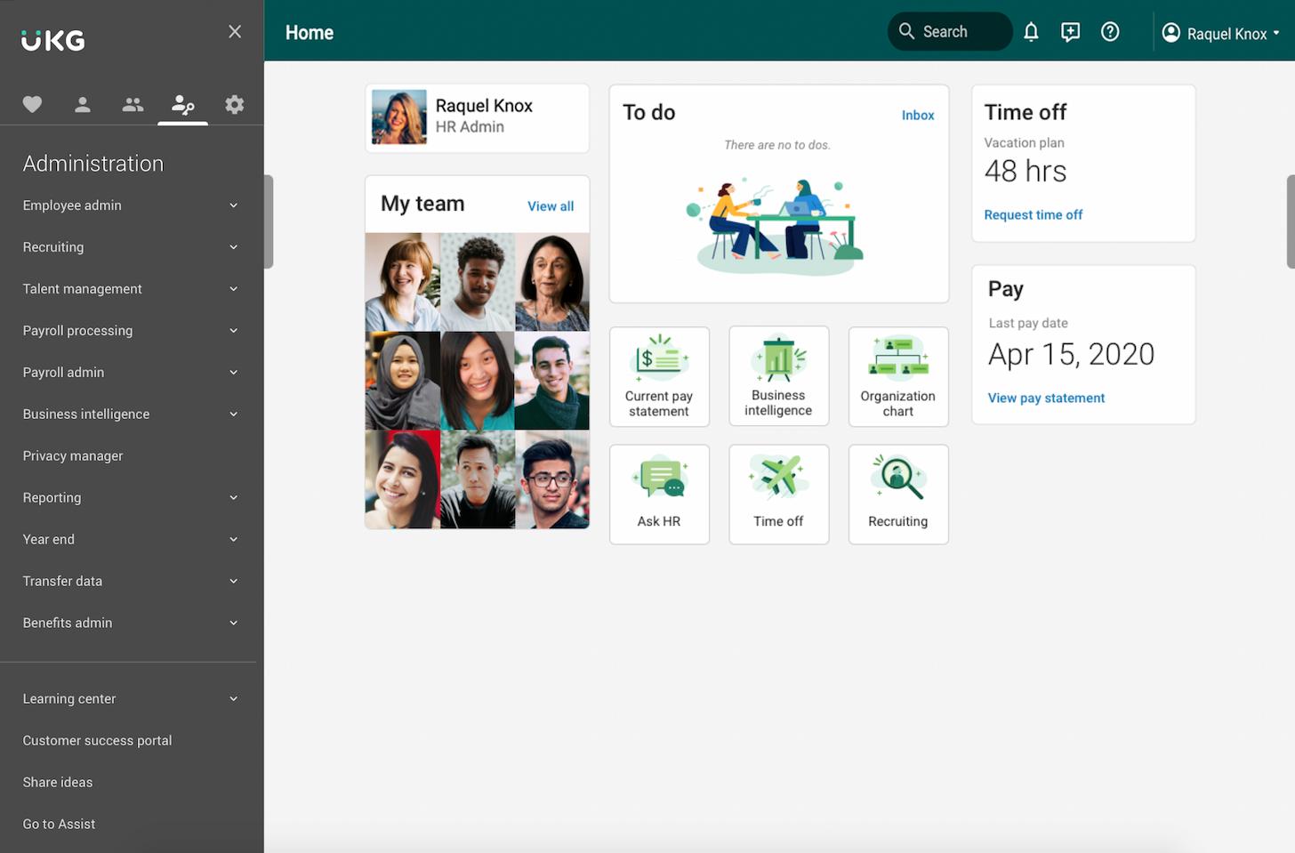 UKG Pro HRIS showing HR admin view