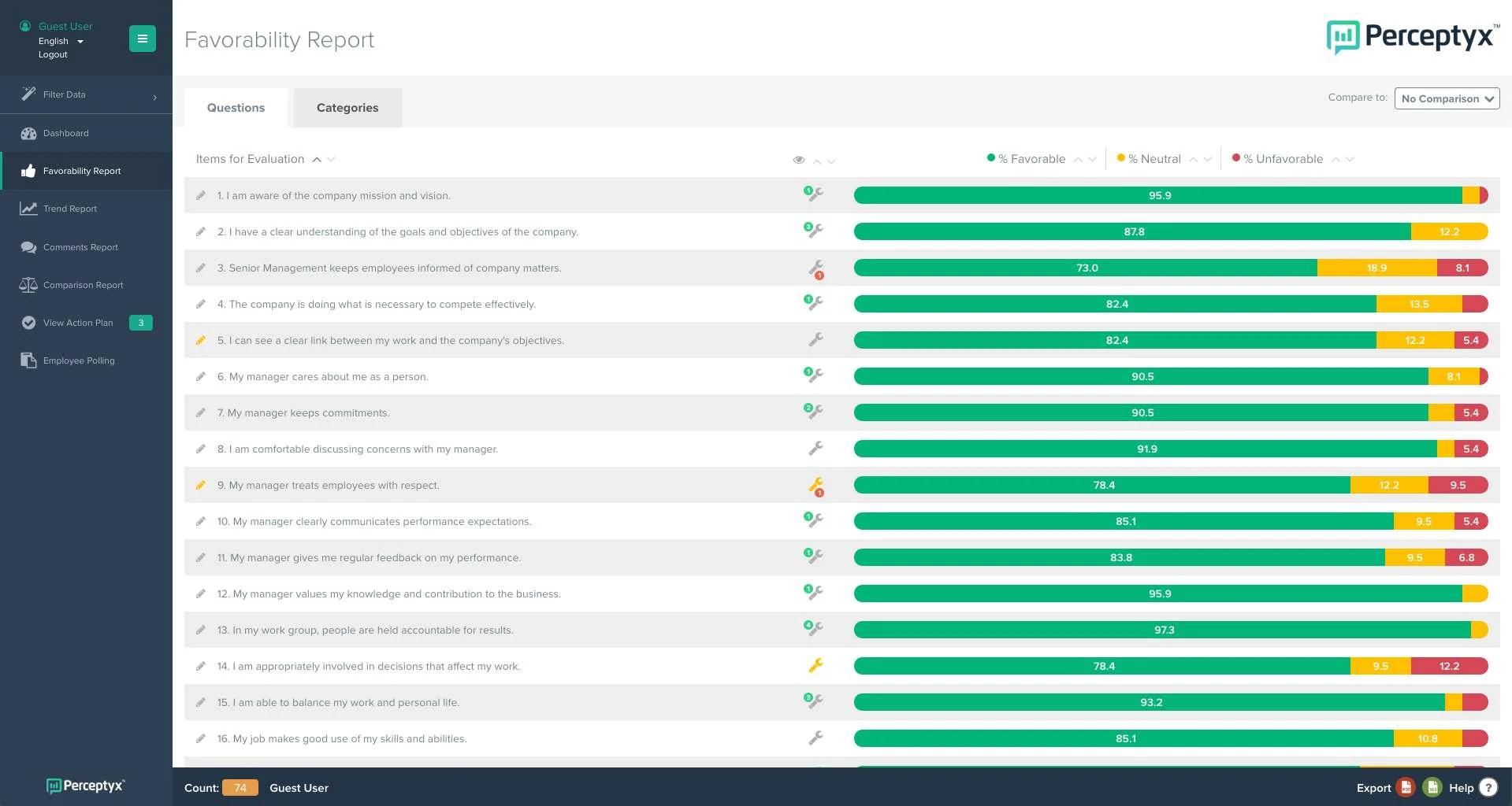 Screenshot of the Perceptyx UI