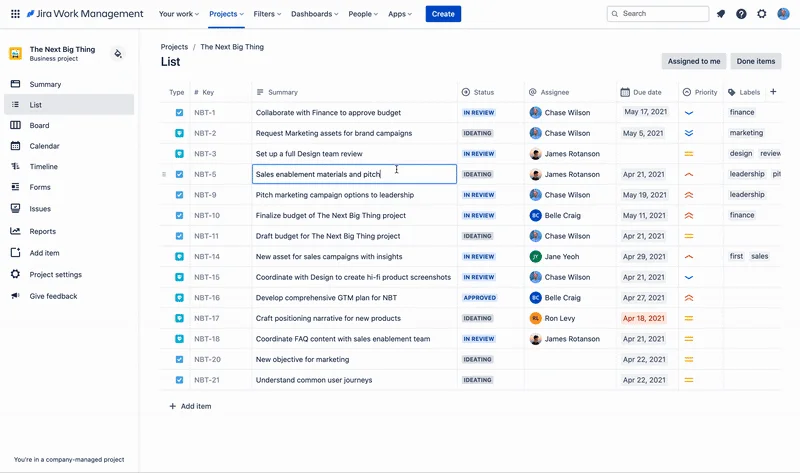 Screenshot of the Jira Ui