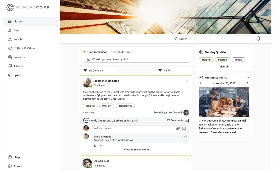 Screenshot of the Kudos UI