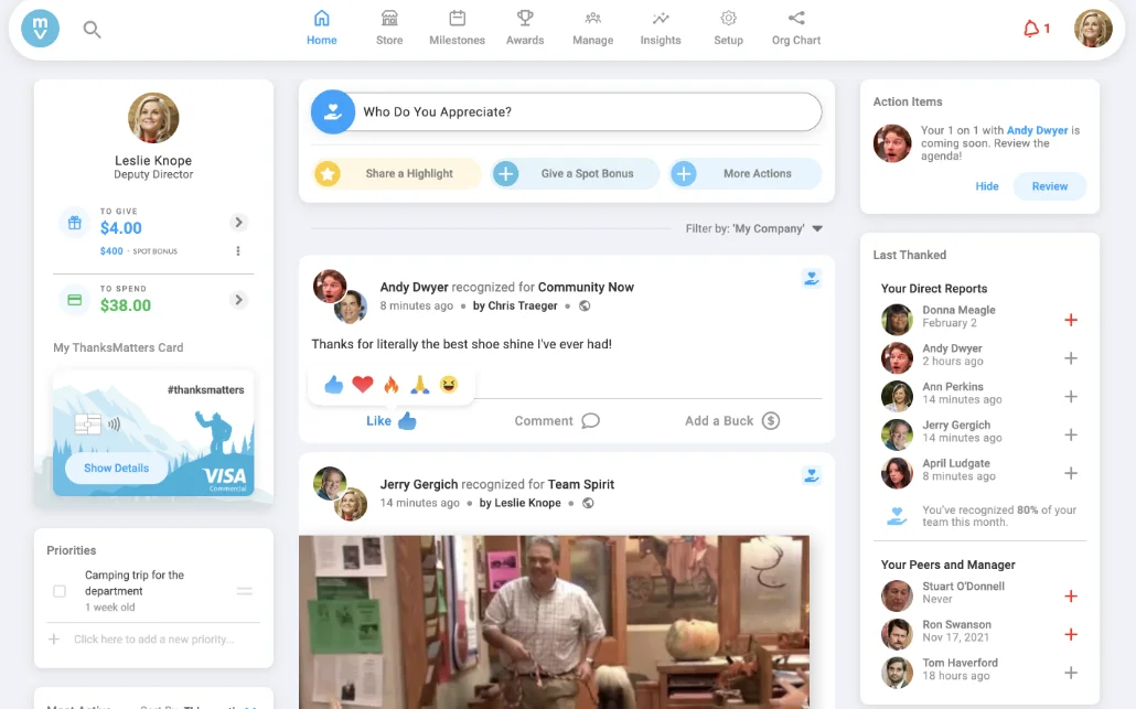 Screenshot of the Motivosity UI.
