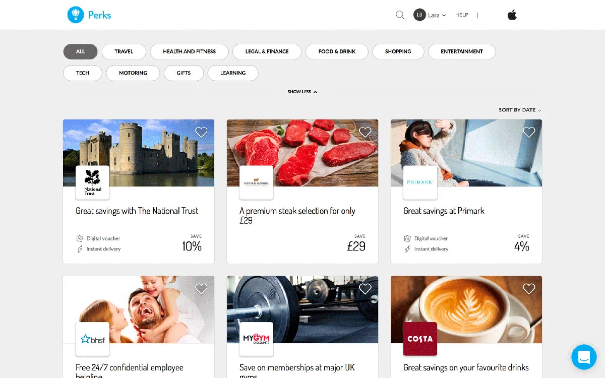 Screenshot of the Perkbox UI.