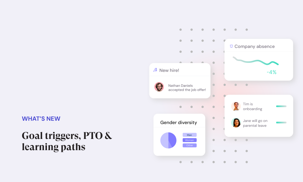 Leapsome's product updates: goal triggers, hours-based PTO tracking, and learning path updates