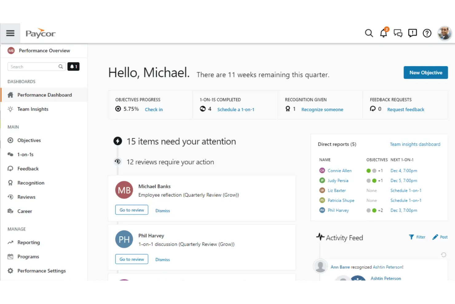 A screenshot of Paycor's user interface