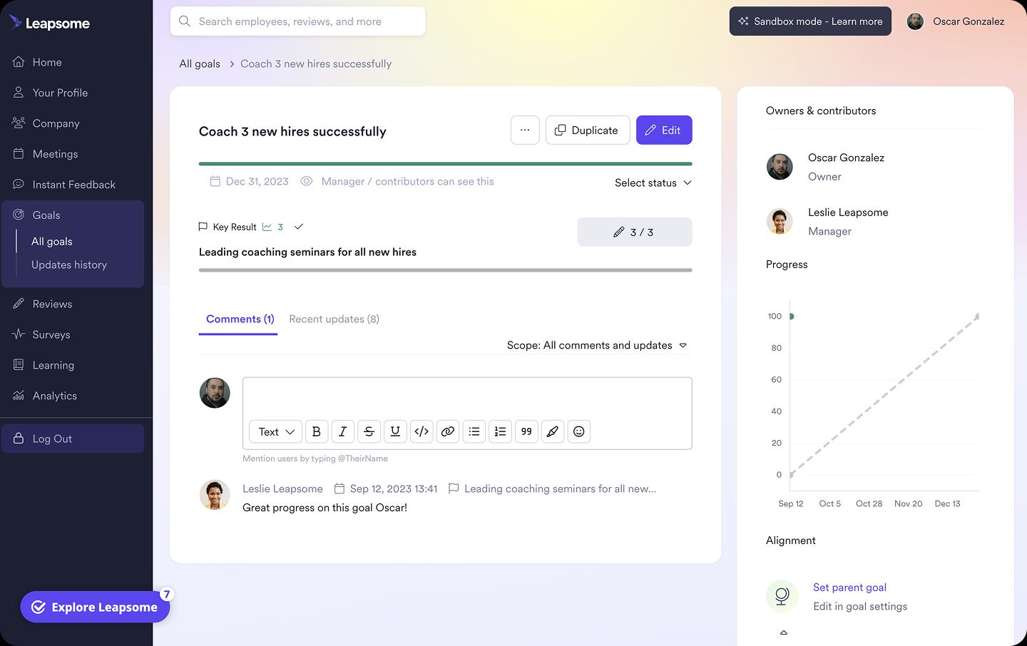 A screenshot of Leapsome's user interface