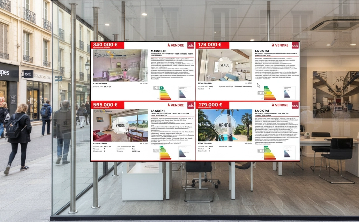 Logiciel d'affichage dynamique - Agence immobilière vitrine